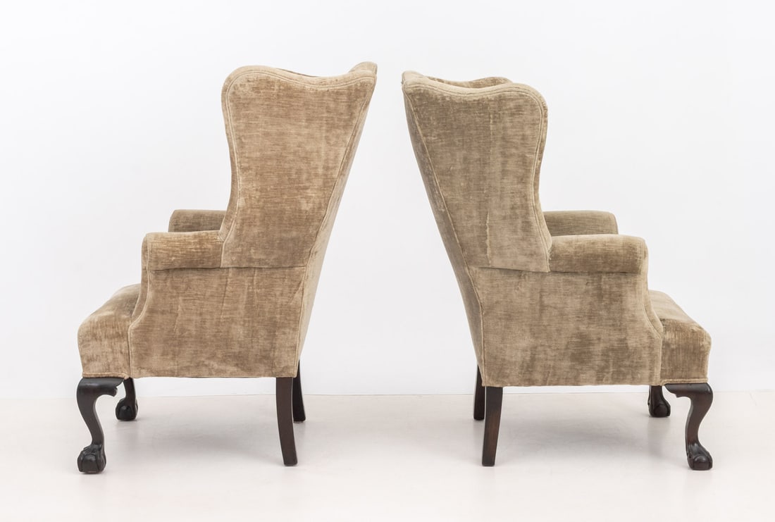George III Style Upholstered Wingback Armchairs, 2 - 3
