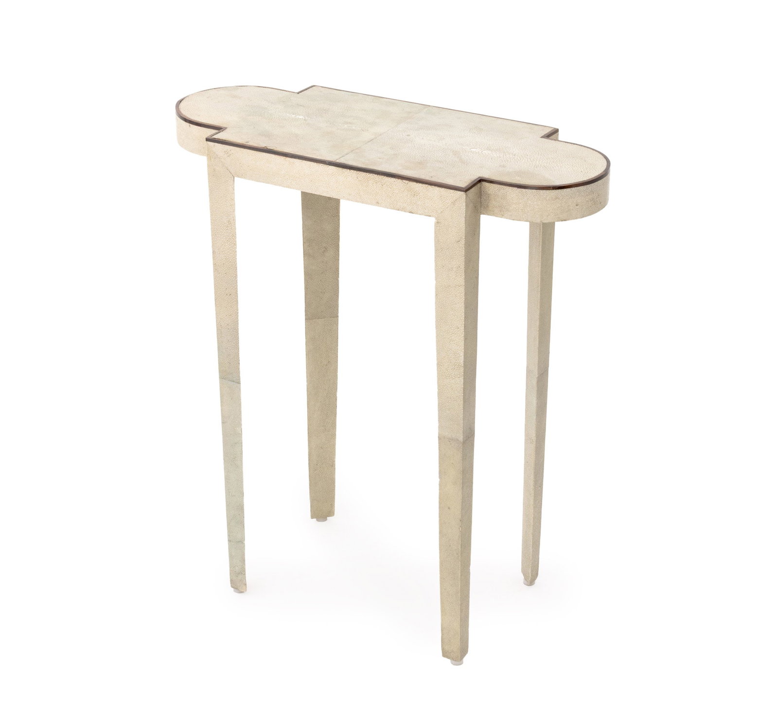 John Lyle Design Shagreen Covered "Turtle" Table: John Lyle Design Shagreen Covered "Turtle" Side Table. 23.25" H x 20.5" W x 8.5" D. Provenance: From a 480 Park Avenue Collection. Keywords: Designer, Modern Furniture, Art Deco Style, End table, Acce