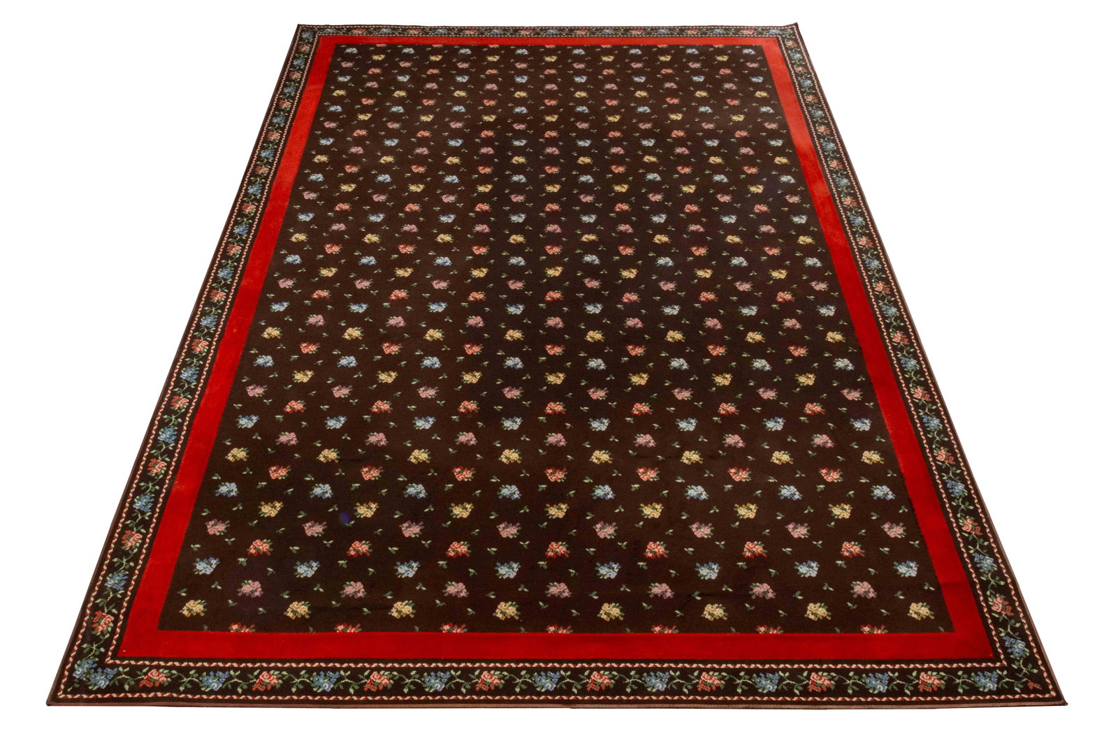 Stark Floral Needlework Carpet, 14' 10" x 9' 9": Stark Floral Pattern Needlework Carpet, label to underside. 14' 10" L x 9' 9.25" W. Provenance: From a Westchester County Estate. Keywords: Carpets, Area rugs, Textiles, Floor coverings, Flowers, Inte