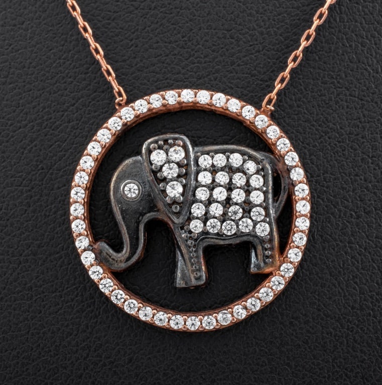 Elephant Motif Vermeil Diamond Pendant Necklace (1 of 7)