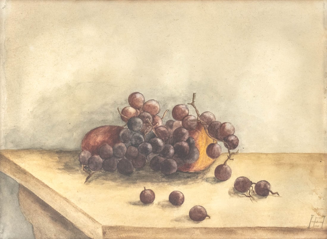 American School Still Life of Grapes Watercolor - 2