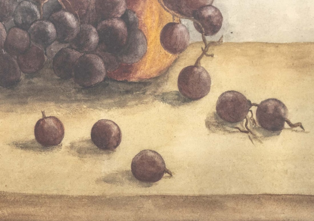 American School Still Life of Grapes Watercolor - 5