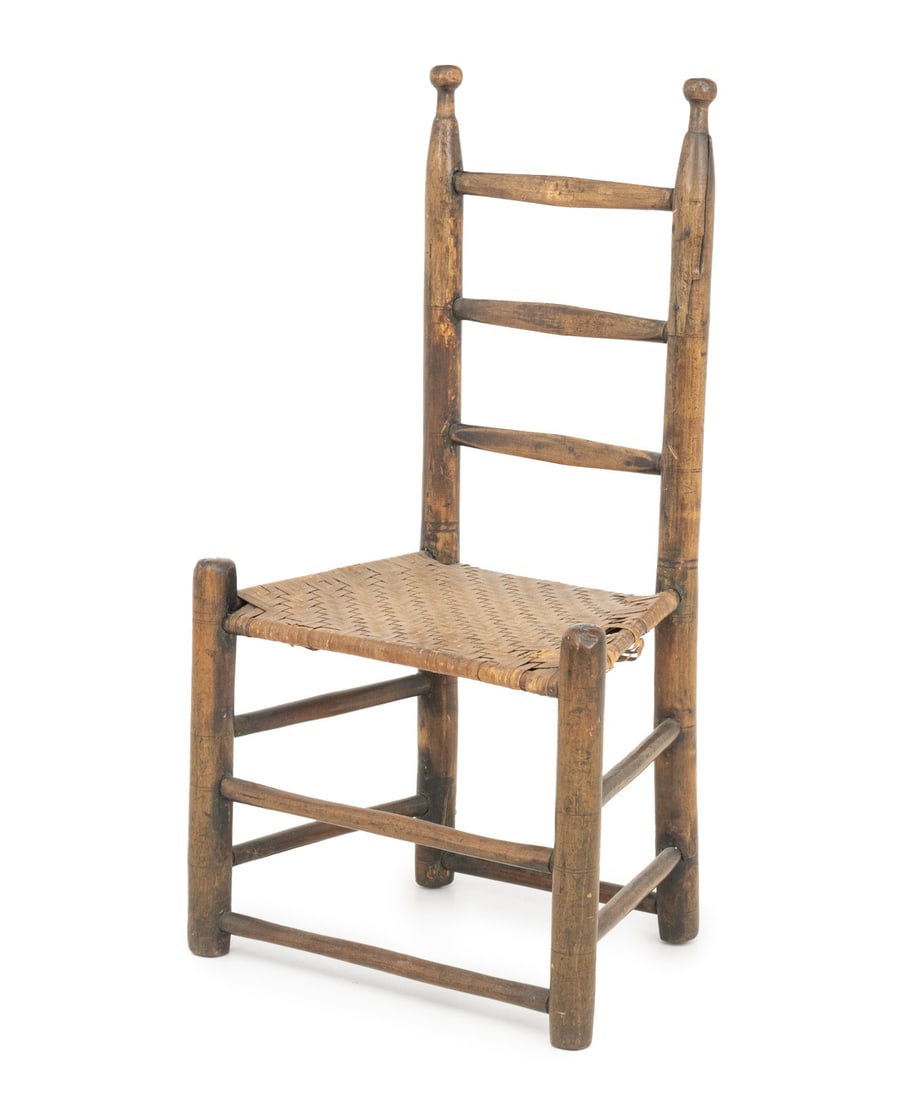 Shaker Ladder Back Side Chair: Shaker Ladder Back Side Chair, 19th century, with woven seat. 36.75" H x 20.5" W x 15" D; seat: 15.25" H. Provenance: From a 21 East 87th Street Estate. Keywords: Antique Furniture, Seating, Accent ch