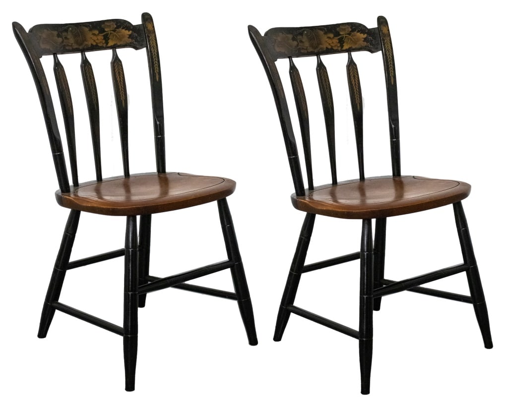 American Folk Art Style Ebonized Painted Chairs, 2 (1 of 4)