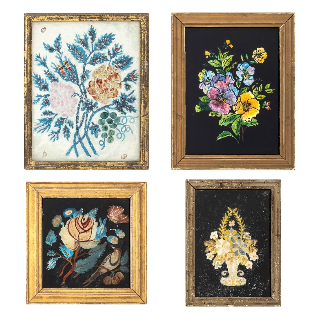 American Folk Art Floral Motif Tinsel Paintings, 4 (1 of 16)