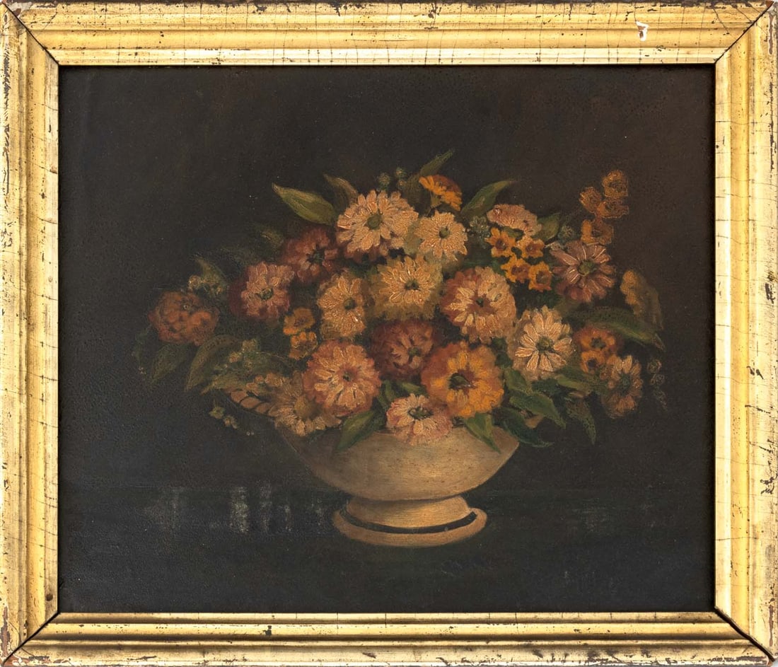 American Naive Floral Still Life Oil on Panel (1 of 6)