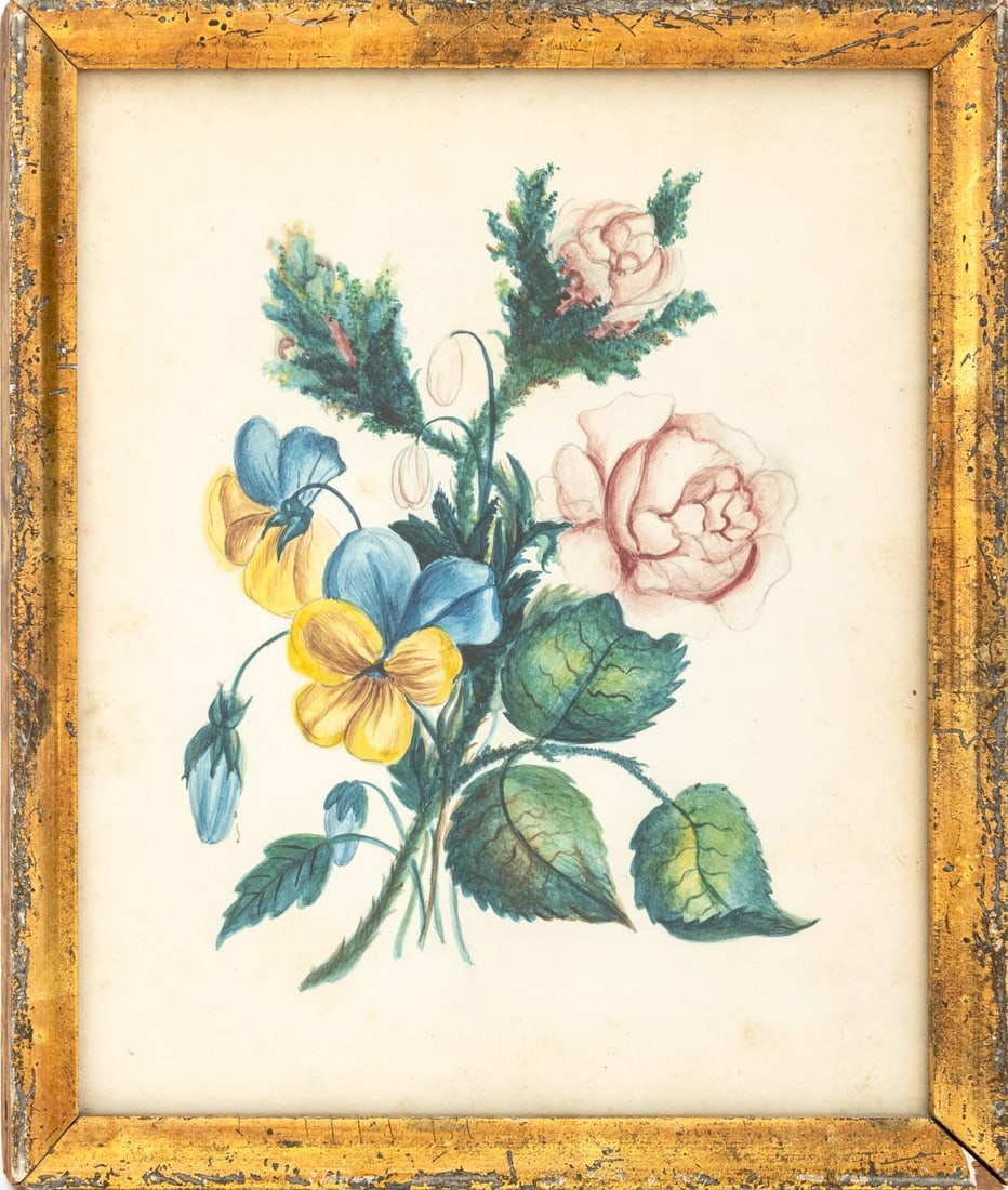 American Naive Floral Study Watercolor on Paper (1 of 6)