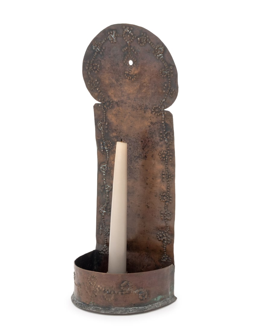 American Hammered Copper Candle Sconce, 1881 (1 of 9)