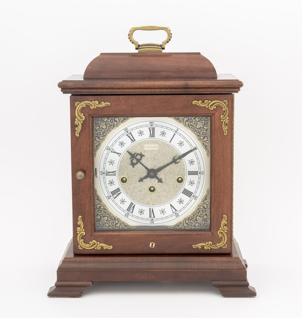 Hamilton Brass Mounted Walnut Mantel Clock - 2