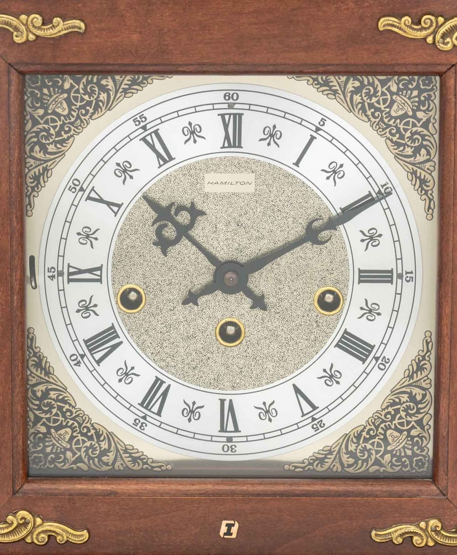 Hamilton Brass Mounted Walnut Mantel Clock - 3