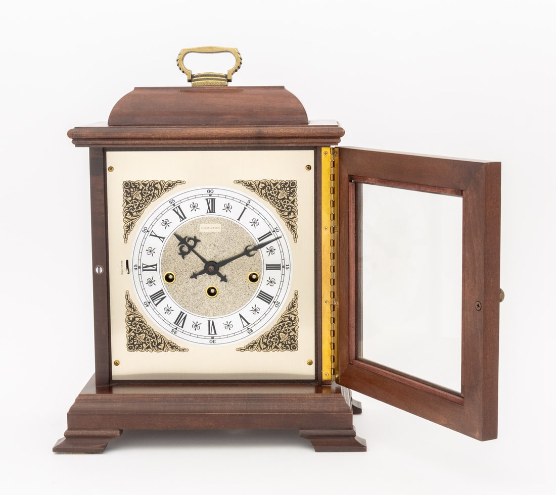 Hamilton Brass Mounted Walnut Mantel Clock - 8