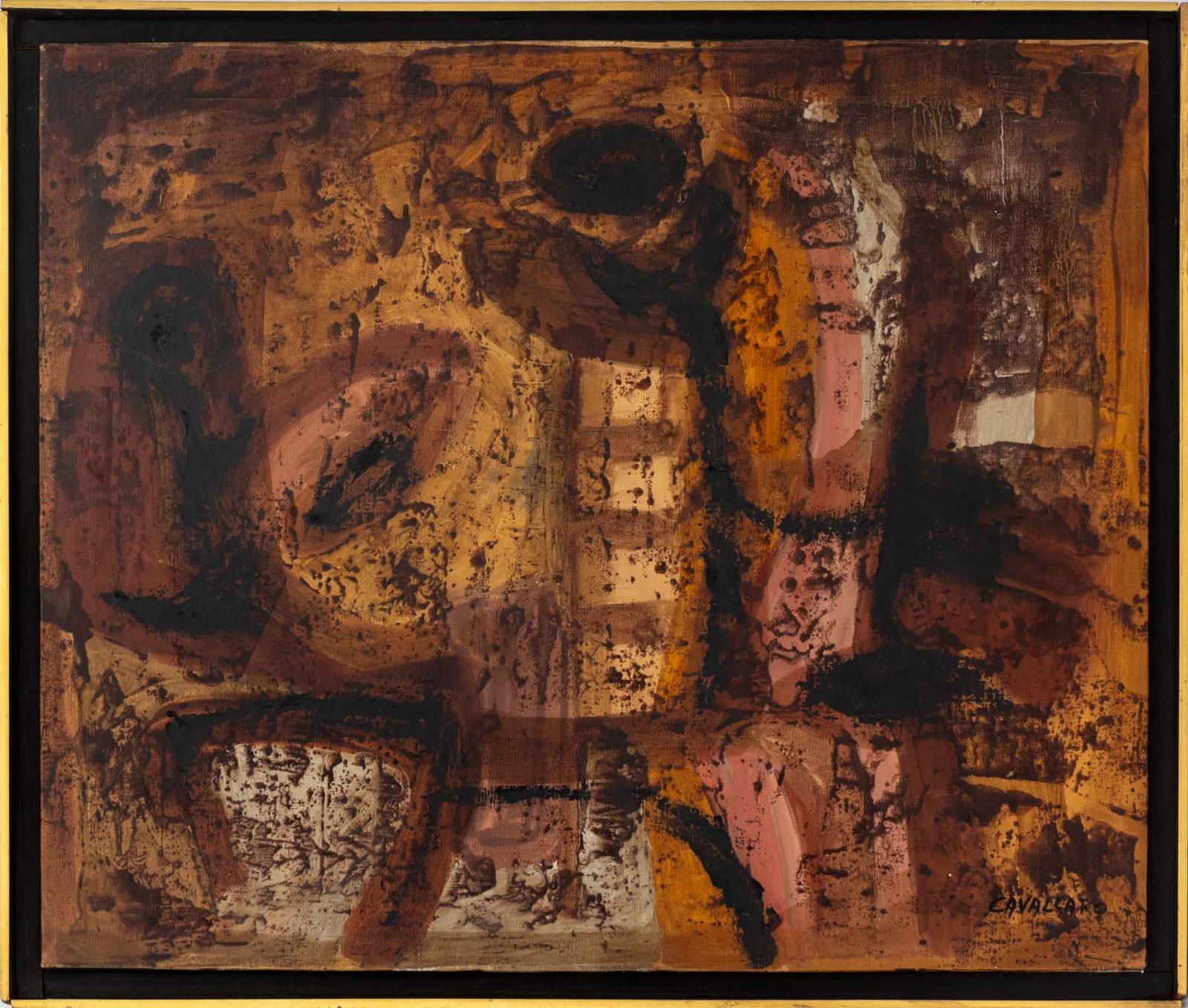 Vincent Cavallaro "Profeta" Oil on Canvas: Vincent Cavallaro (American, 1912-1985), "Profeta" [Prophet], Oil on Canvas, signed lower right, titled and signed "V. Cavallaro" verso, ebonized wood frame. Image: 25" H x 30" W; frame: 27.25" H x 32