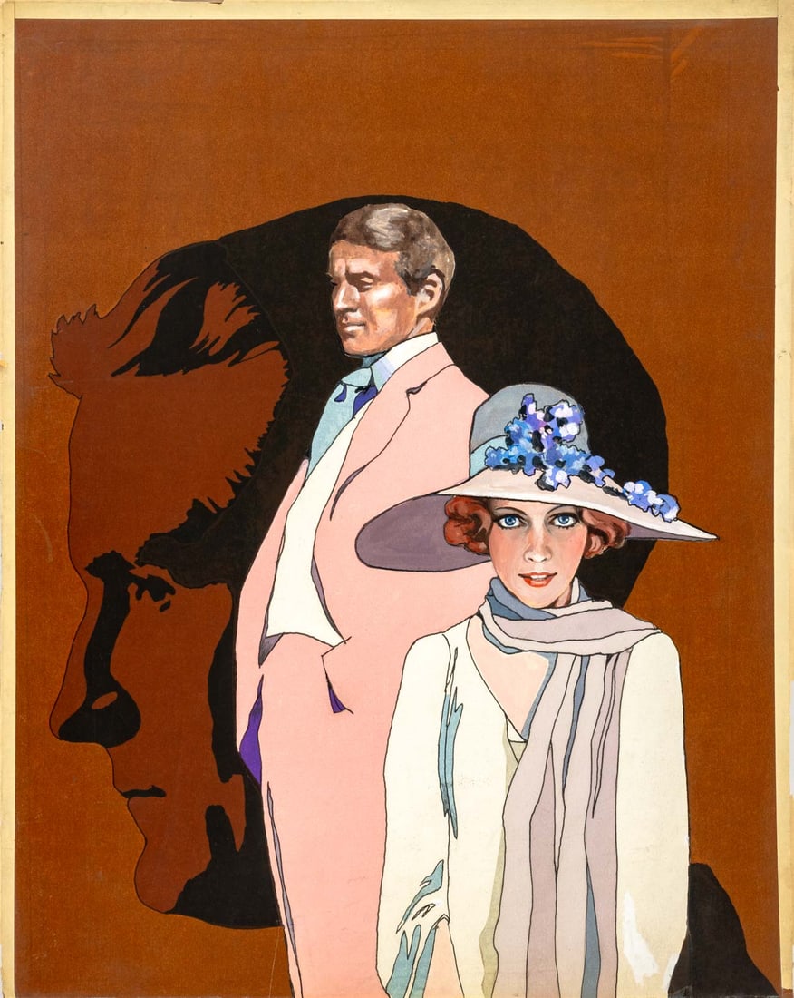 Leslie Andrews Fashion Couple Mixed Media: Leslie Andrews (American, XX), Fashion Couple Magazine Cover, Mixed Media on Illustration Board, unsigned. 18" H x 14" W. Provenance: From an East 35th Street Estate. Keywords: Art Deco Style, Paintin