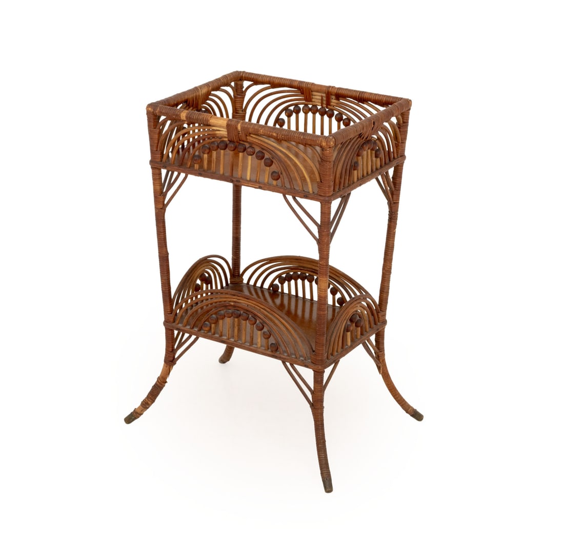 American Victorian Reed & Wicker Two-Tier Table (1 of 9)