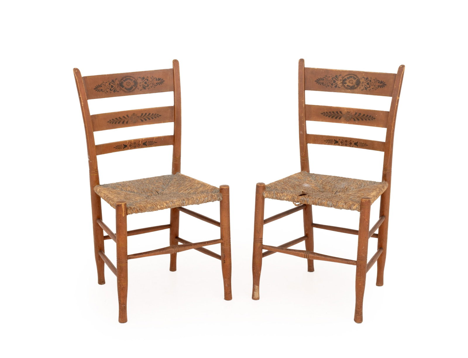 American Stenciled Rush Seat Cottage Chairs, Pair (1 of 8)