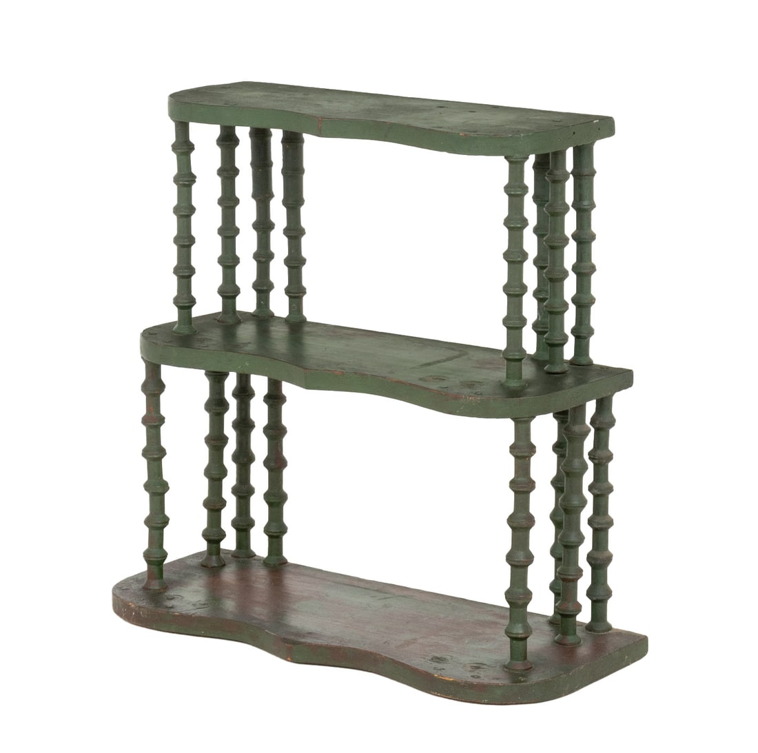 American Folk Art Green Painted 3-Tier Spool Shelf (1 of 9)