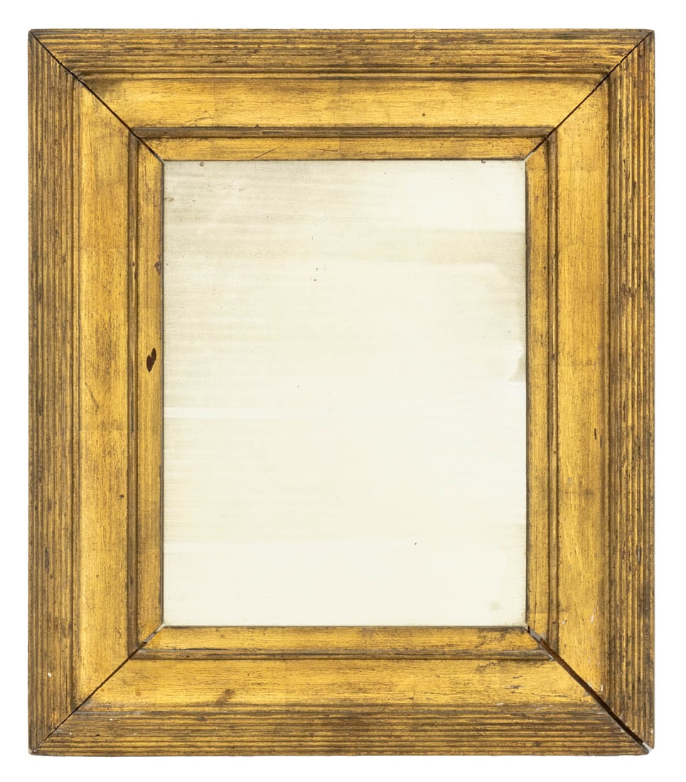 Neoclassical Style Giltwood Framed Mirror: Neoclassical Style Giltwood Framed Mirror, with reeded motif to outer edge. Mirror plate: 13.25" H x 10.25" W; frame: 20.25" H x 17.75" W x 1" D. Provenance: From a 21 East 87th Street Estate. Keyword