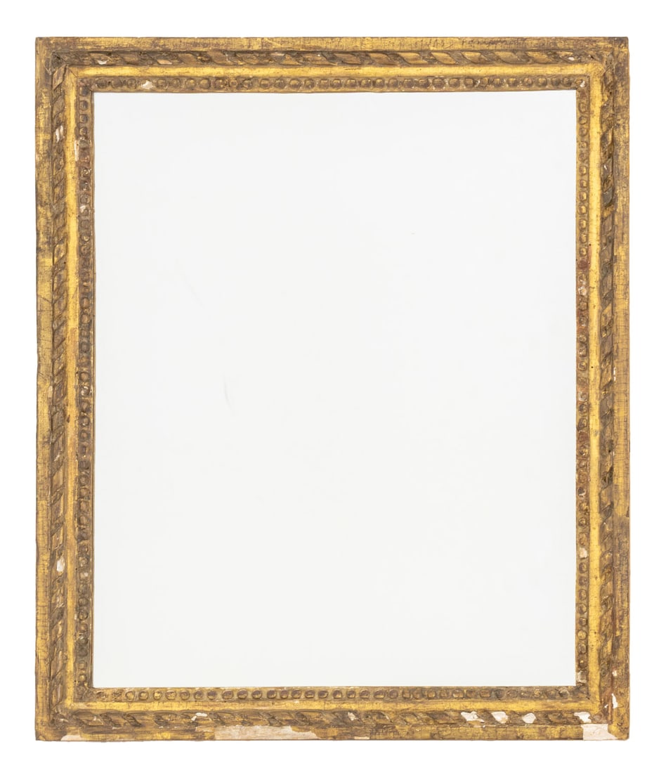Neoclassical Style Giltwood Framed Mirror: Neoclassical Style Giltwood Framed Mirror. Mirror plate: 17.25" H x 14" W; frame: 20.25" H x 17" W x 1" D. Provenance: From the Estate of Gerard Stora, Vice President of Wildenstein Gallery. Keywords: