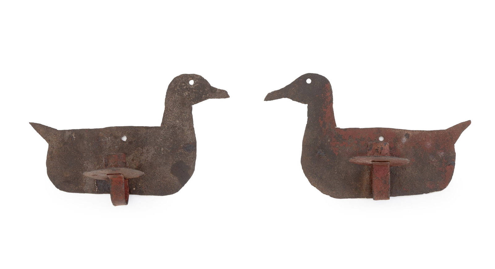 Folk Art Red Painted Metal Duck Appliques, Pair (1 of 8)
