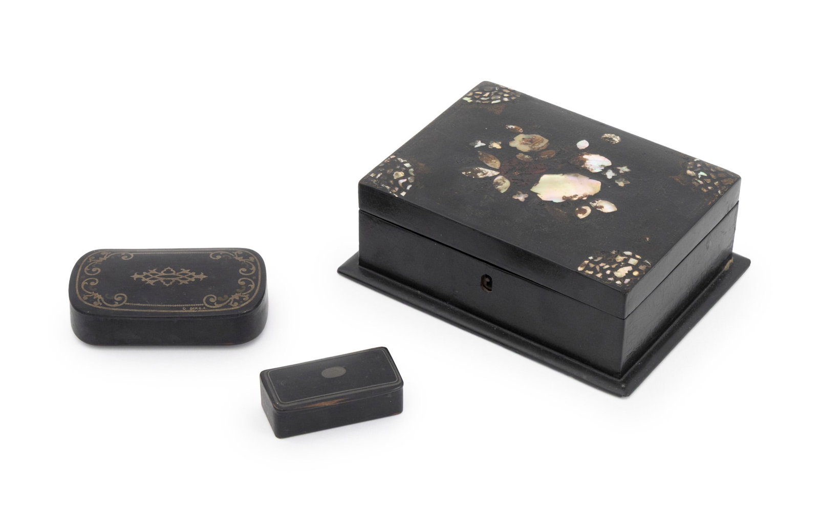 Victorian Black Lacquered Papier Mache Boxes, 3 (1 of 15)