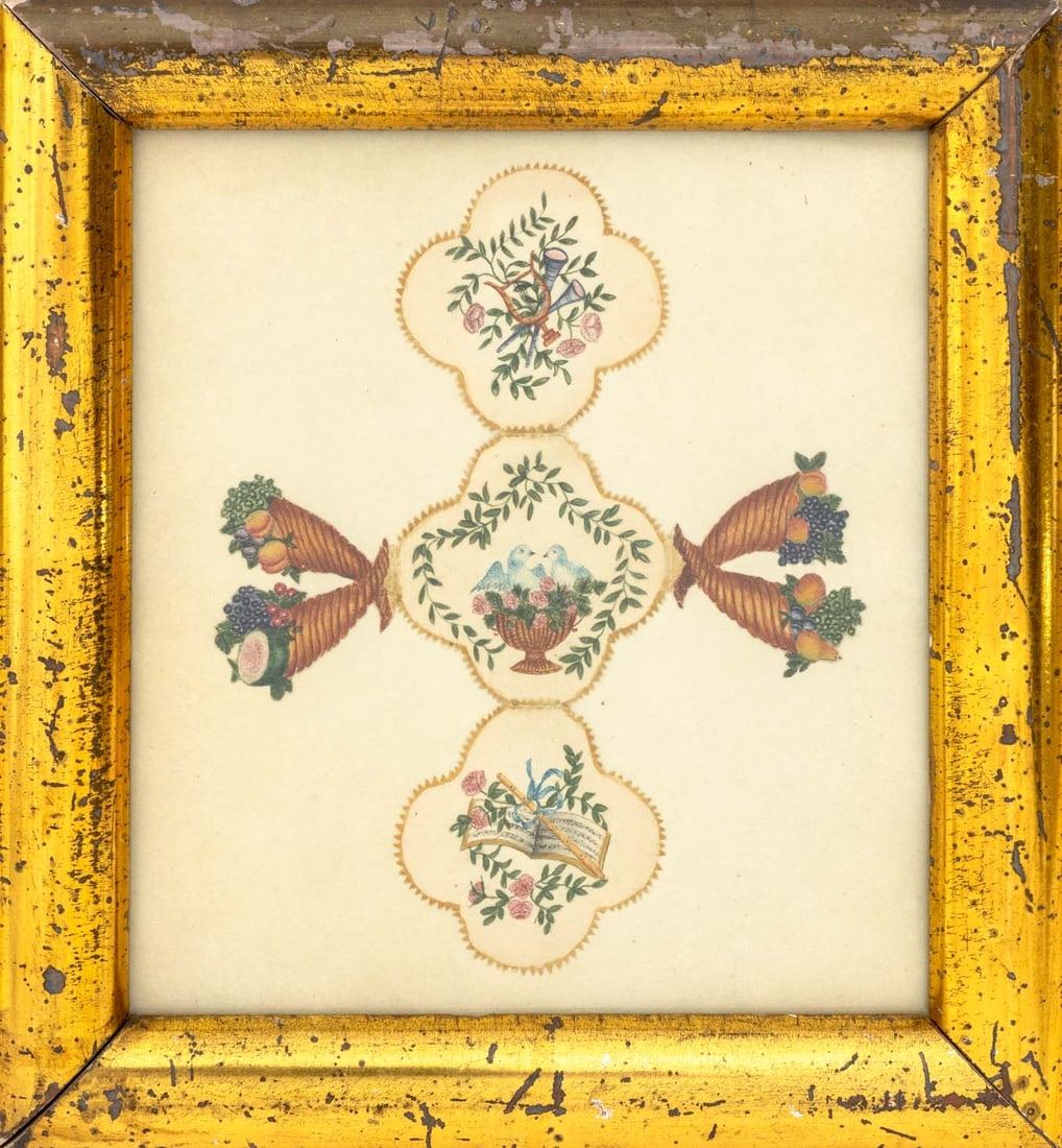 American Naive Birds & Cornucopia Pencil, 19th C. (1 of 6)