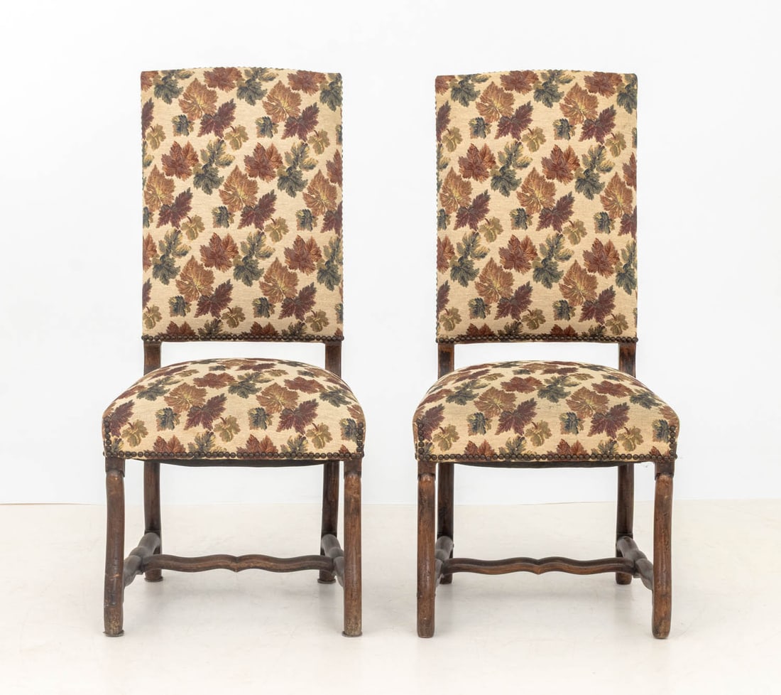 Renaissance Style Upholstered Chairs, Pair - 2