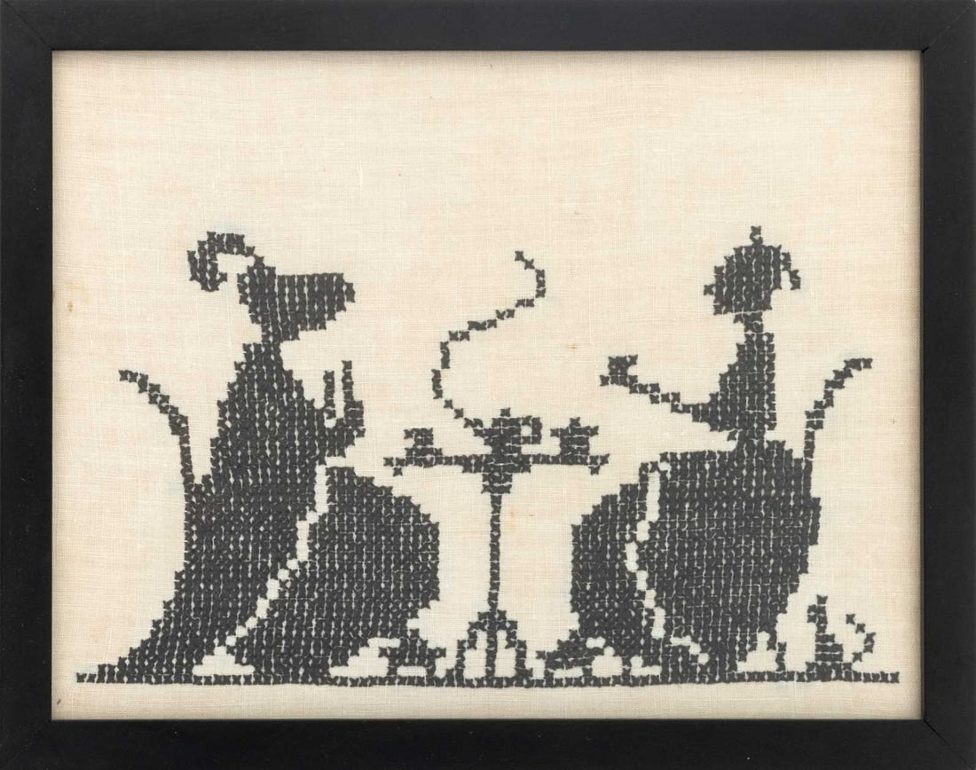 Victorian "Tea Time" Cross-Stitch Panel, 19th C. (1 of 6)
