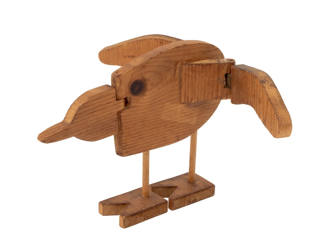American Folk Art Tern Wood Articulated Sculpture: American Folk Art Flying Tern Carved Wood Articulated Sculpture. 9.5" H x 18" W x 3.5" D. Provenance: From a 21 East 87th Street Estate. Keywords: American Primitive Art, Carving, Statue, Figurine,