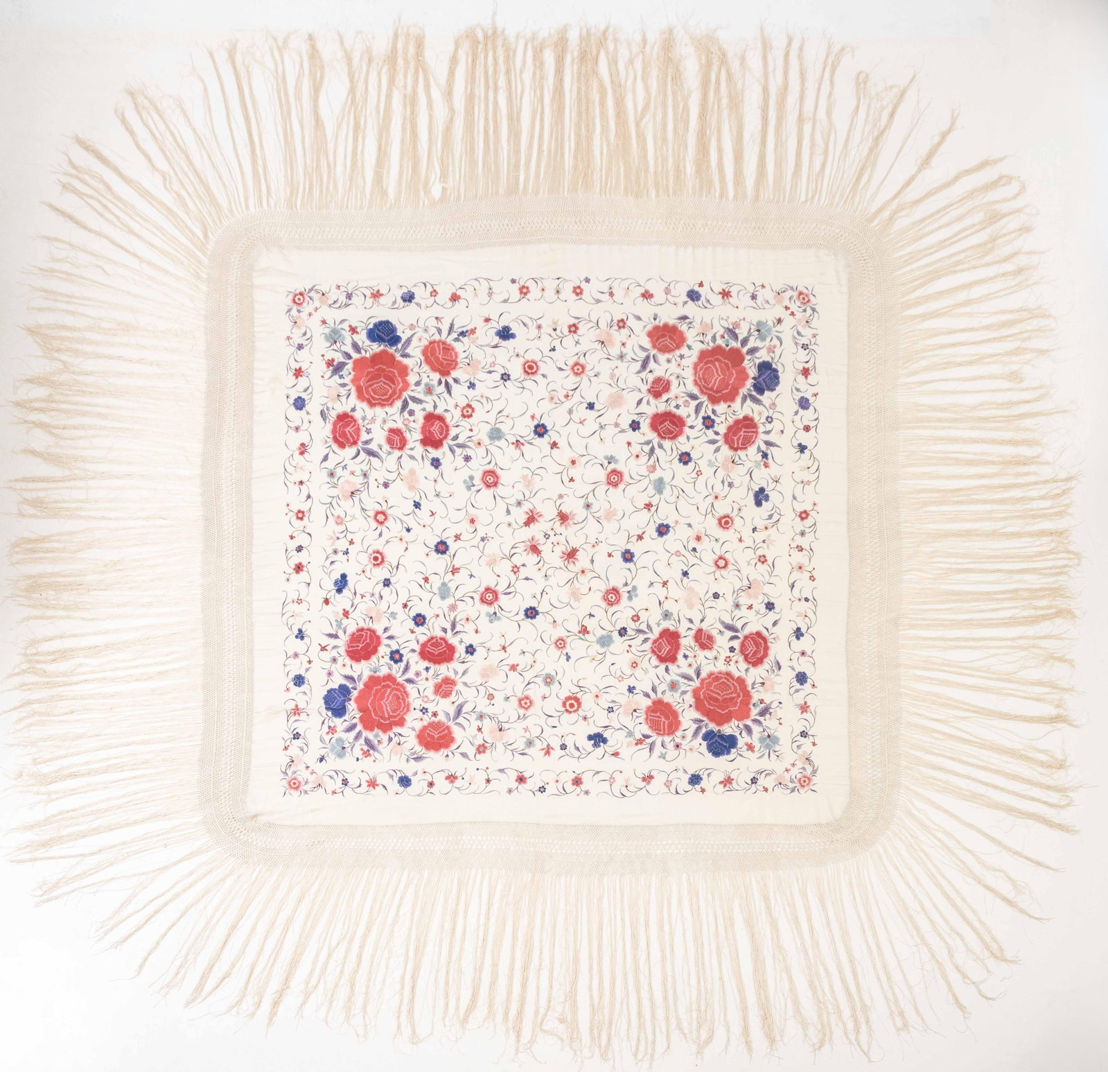 White Floral Pattern Embroidered Piano Shawl (1 of 13)