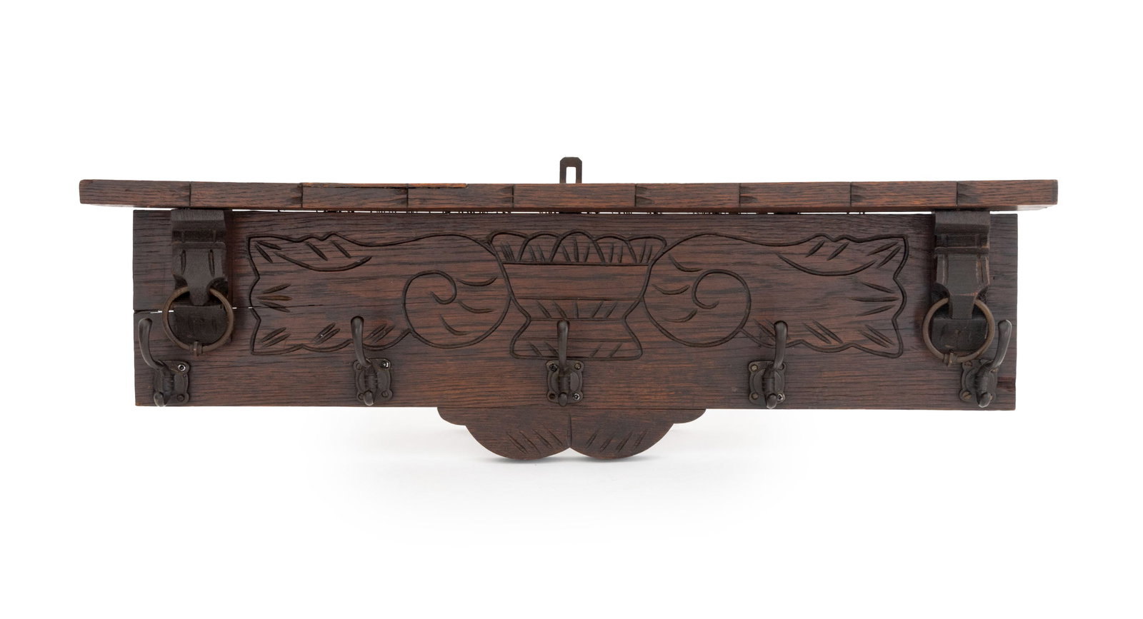 Arts and Crafts Oak Wall-Hanging Coat Rack (1 of 6)