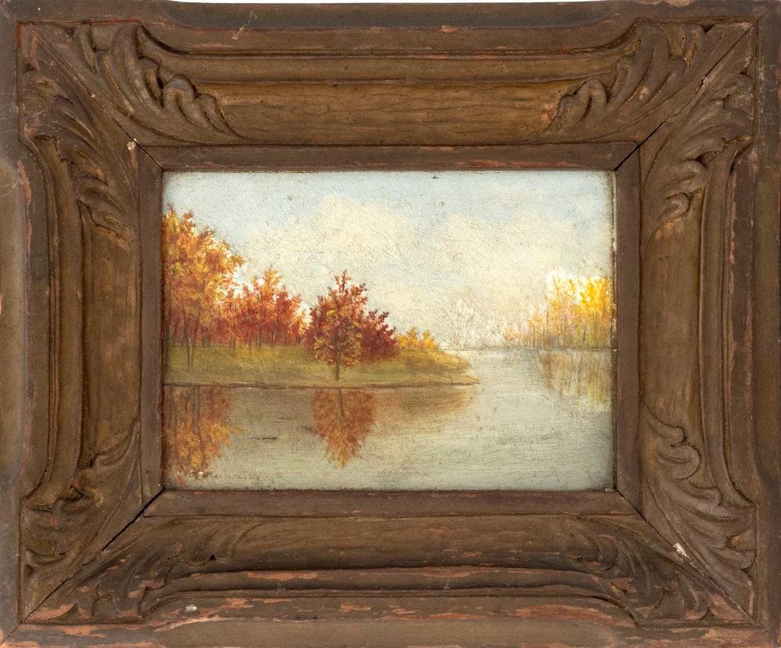 Illegibly Signed Autumn Landscape Oil on Board (1 of 7)
