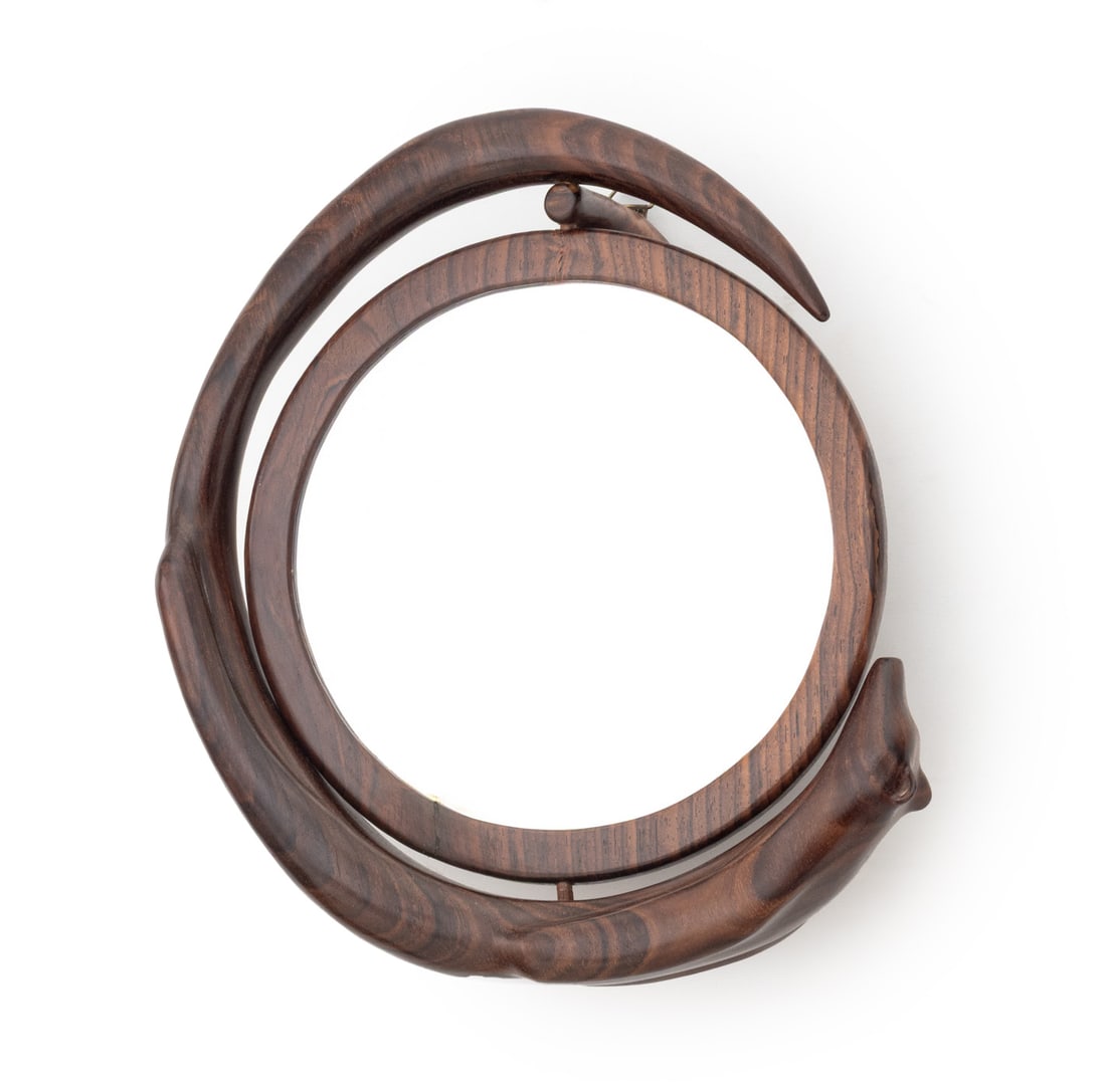 Studio Furniture Carved Walnut Bear Motif Mirror (1 of 9)