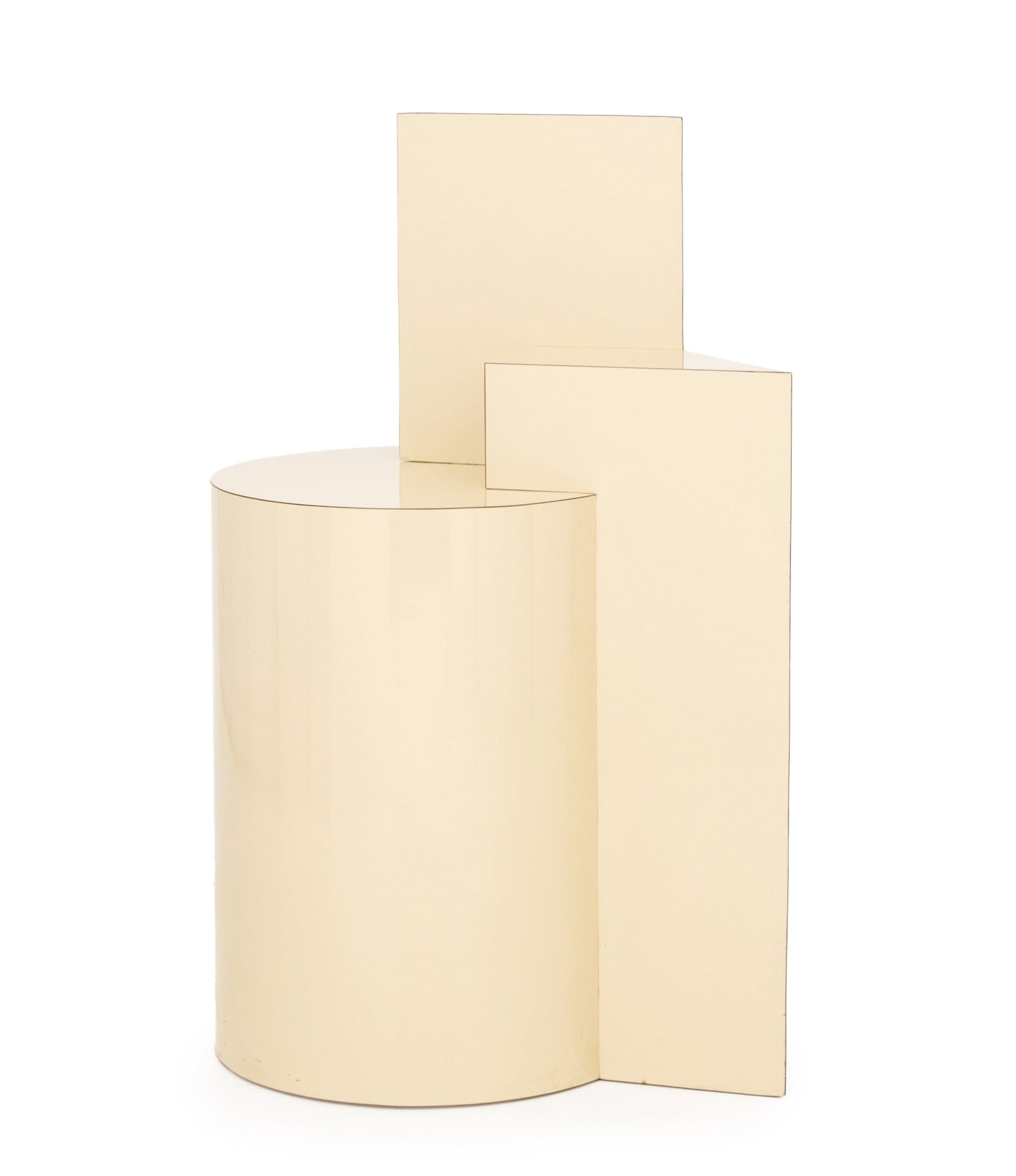 Modern Cream Laminate Geometric Display Stand: Modern Cream Laminate Geometric Display Stand. 48.5" H x 33" W x 23.5" W. Provenance: From an East 86th Street Estate. Keywords: Vintage Furniture, Pedestal, Base, Furnishings, Interior design, Decora