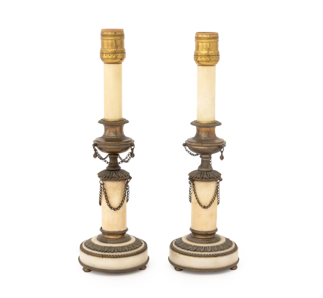 Empire Style Marble and Brass Table Lamps, Pair (1 of 7)
