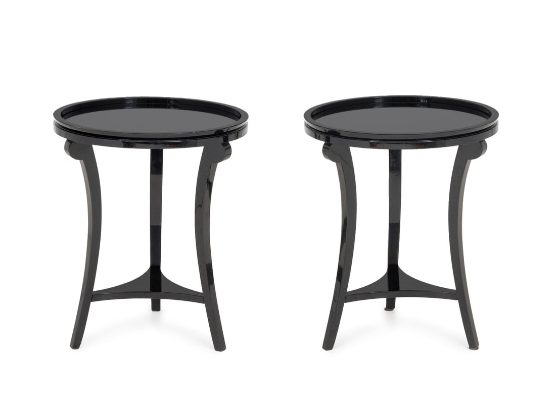 Contemporary Mirrored Black Lacquered Side Tables (1 of 7)