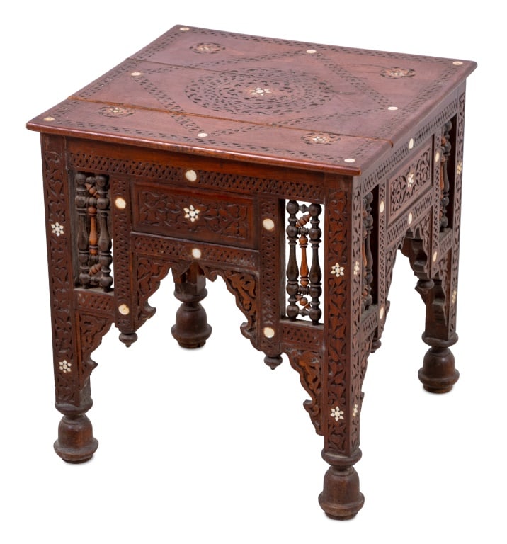 Syrian Mother-of-Pearl Inlaid Walnut Side Table (1 of 4)