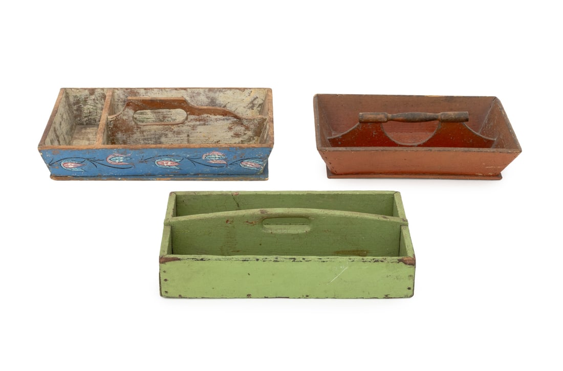 American Folk Art Painted Wood Cutlery Trays, 3 (1 of 12)