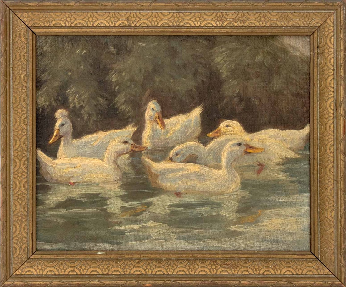Flock of Ducks Oil on Board, 20th C. (1 of 6)