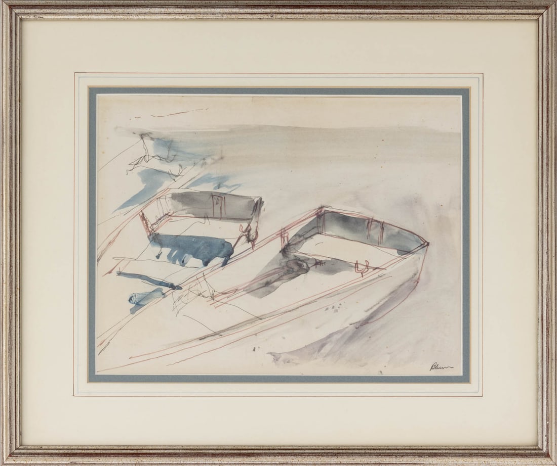 Caroline Blum Canoes at Dock Watercolor, 20th C. (1 of 7)