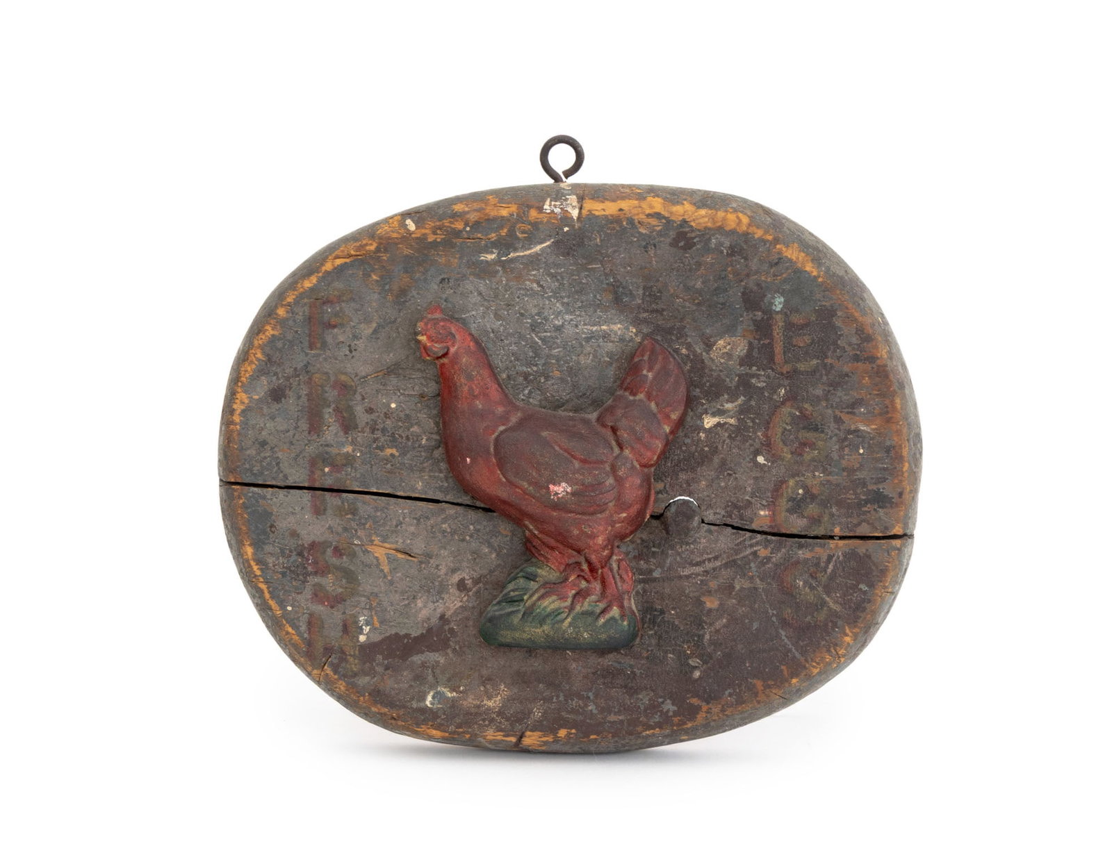 American Folk Art Painted Cast Iron Chicken Sign (1 of 6)