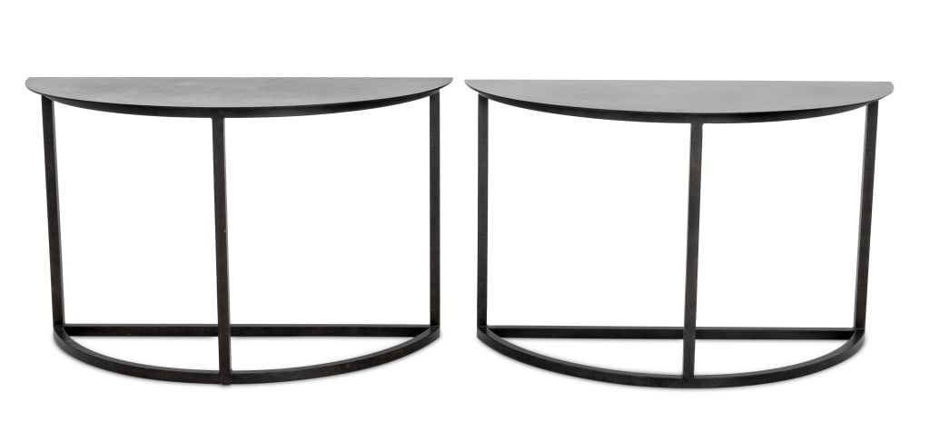 Minimalist Black Metal Demilune Tables, Pair (1 of 6)