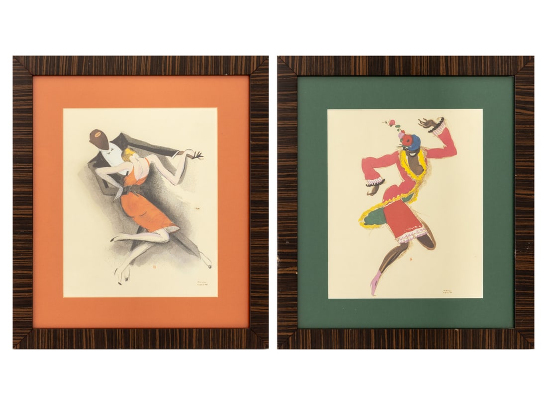Paul Colin "Le Tumulte Noir" Offset Lithographs, 2: Paul Colin (French, 1892-1985), Group of Two "Le Tumulte Noir", Offset Lithographs in Colors, one of couple dancing and one of Josephine Baker, each signed in plate lower right, wood frames. 11" H x