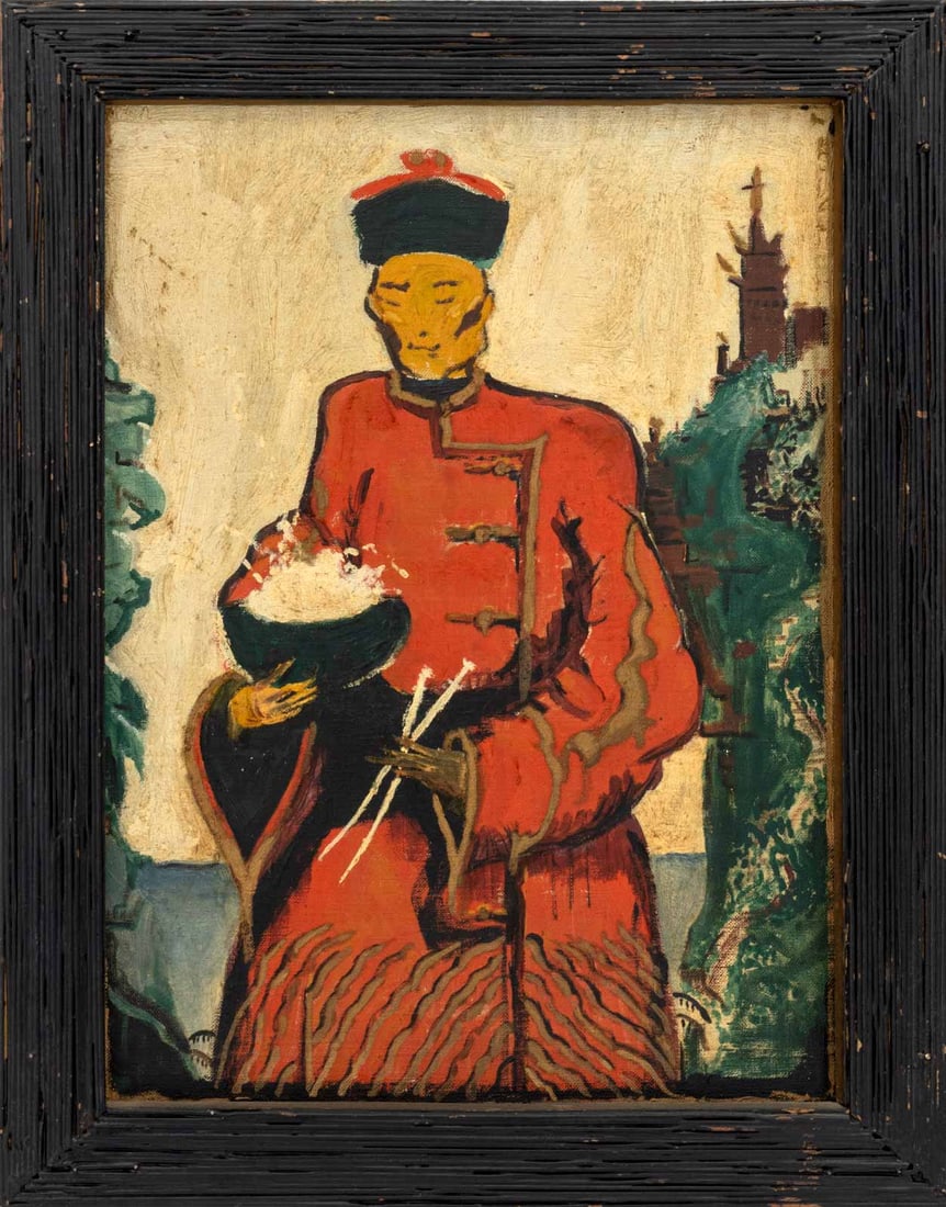 Portrait of a Chinese Man Oil on Canvas Panel: 20th Century School, Portrait of a Chinese Man, Oil on Canvas Panel, unsigned, ebonized frame. Image: 16.5" H x 12.5" W; frame: 20.5" H x 16" W x 1" D. Provenance: From a Connecticut Estate. Keywords: