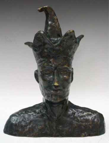 After Picasso "Head of a Jester" Bronze Sculpture: A bronze sculpture after Picasso's "Head of a Jester"; signed and dated, numbered 3/14. Dimensions: 13" H x 11" L x 6-1/2" W