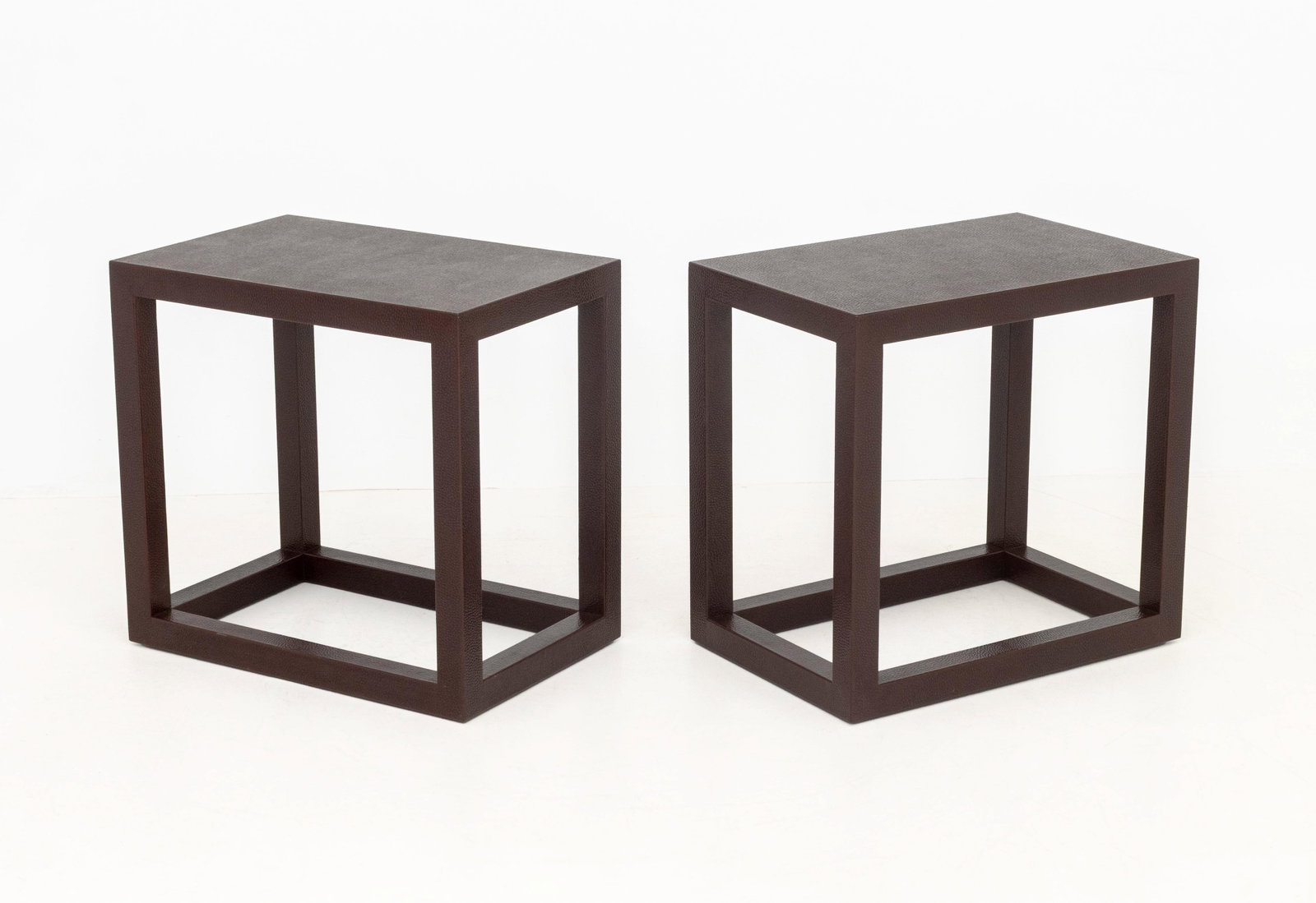 Karl Springer Attr. Maroon Leather End Tables, Pr. - 3