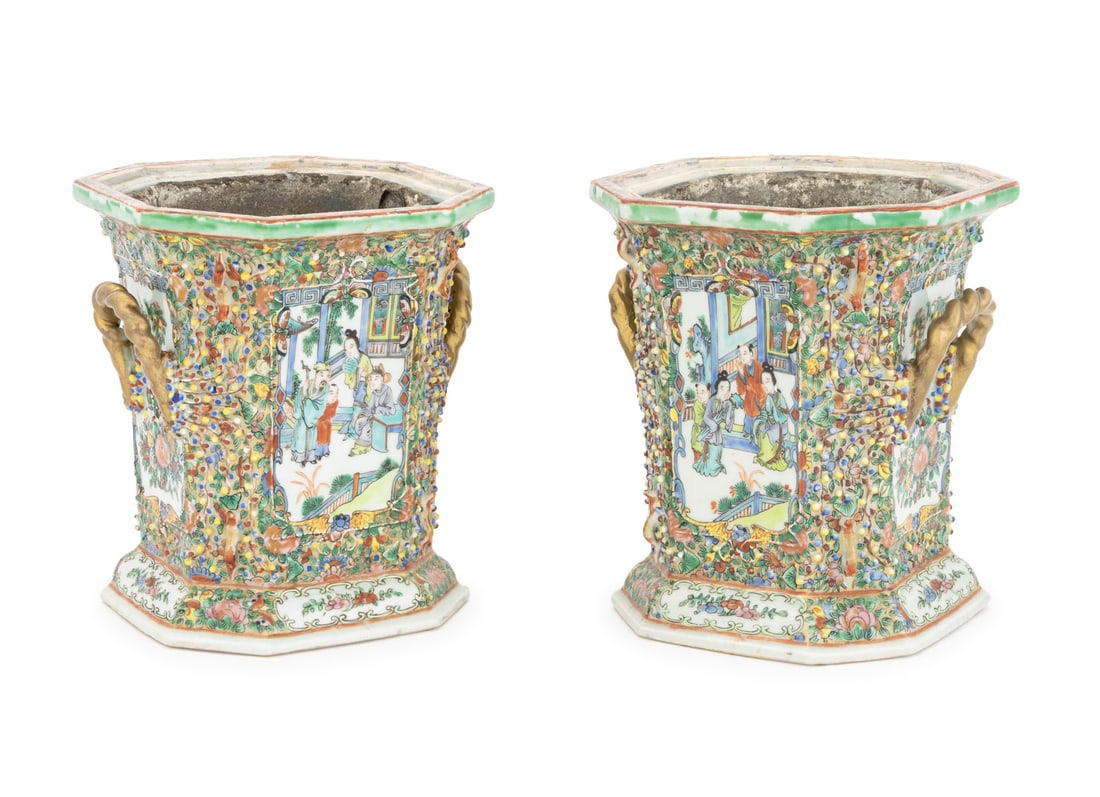 Chinese Canton Porcelain Bough Pots, Pair (1 of 10)