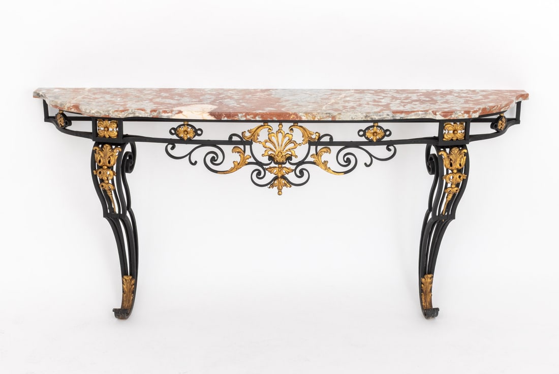 Louis XV Style Marble Top Gilt & Ebonized Console - 2