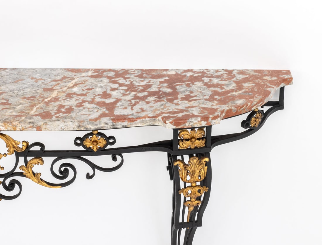 Louis XV Style Marble Top Gilt & Ebonized Console - 3