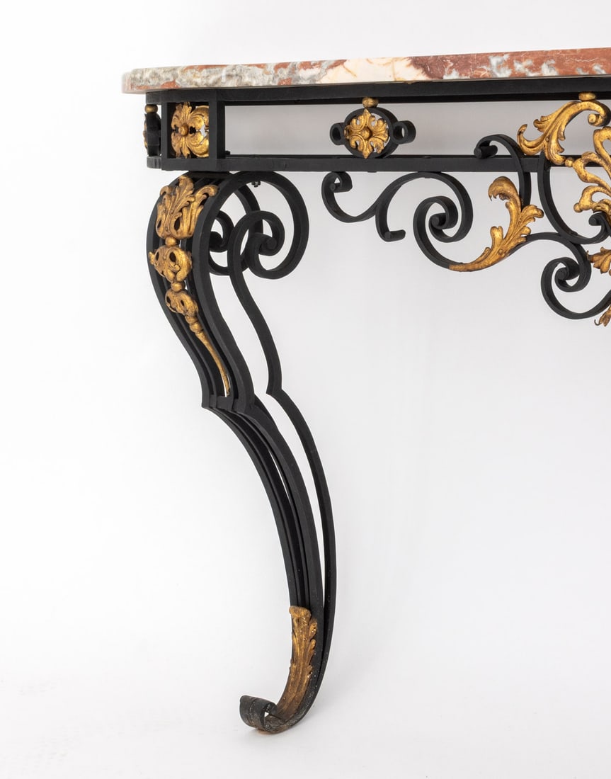 Louis XV Style Marble Top Gilt & Ebonized Console - 8