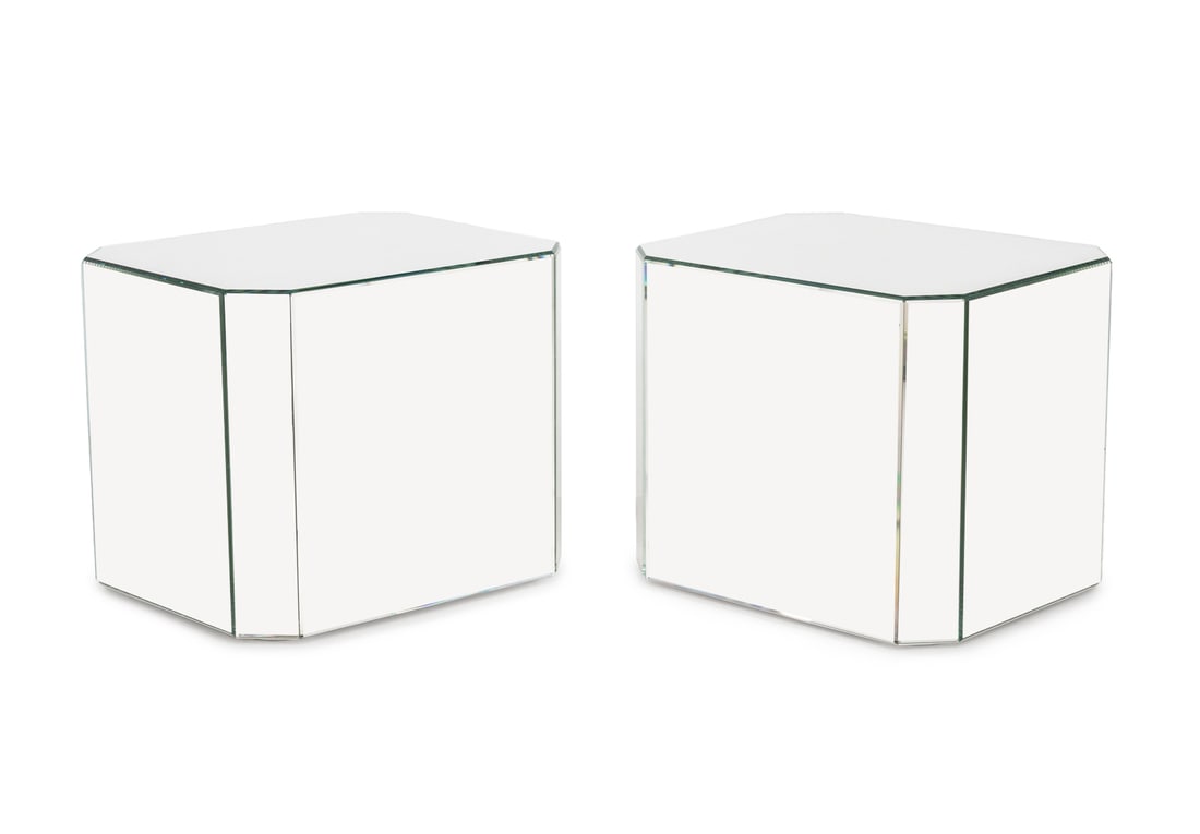 Modern Mirrored Pedestal Tables, Pair (1 of 6)